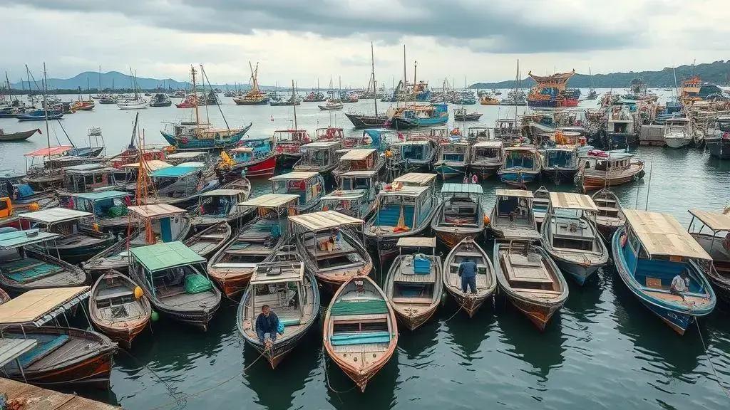 Barcos de pesca recolhidos para segurança das embarcações