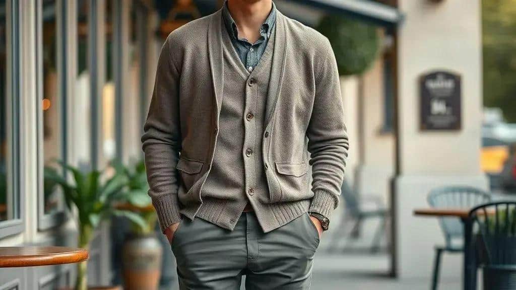 Casual sofisticado: cardigan, calça discreta e mocassins