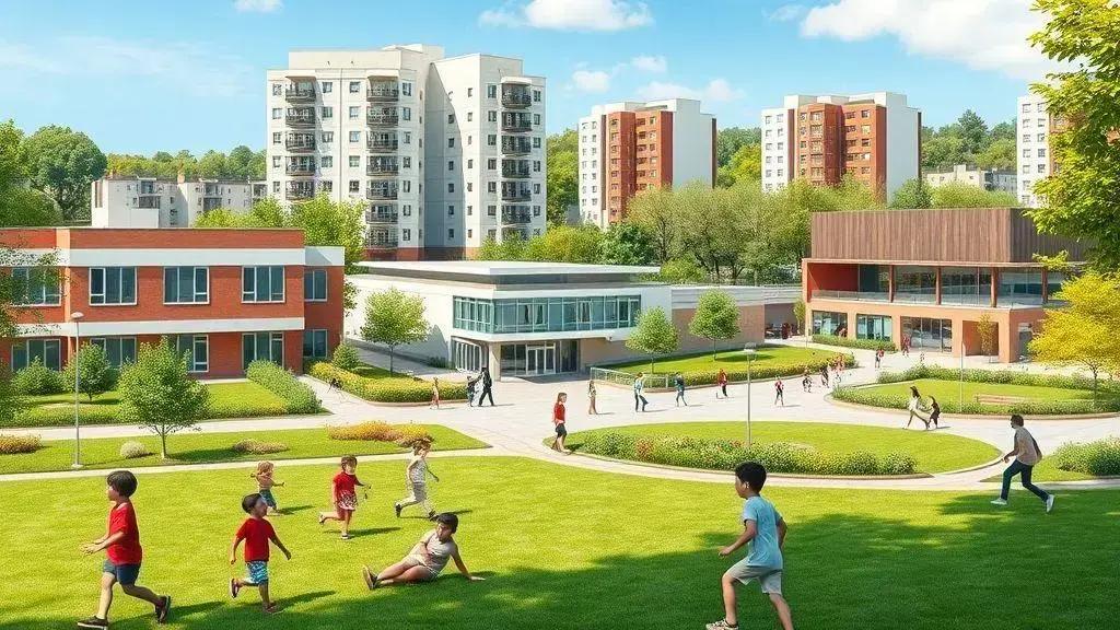 Infraestrutura integrada: escolas, saúde, biblioteca e áreas de lazer