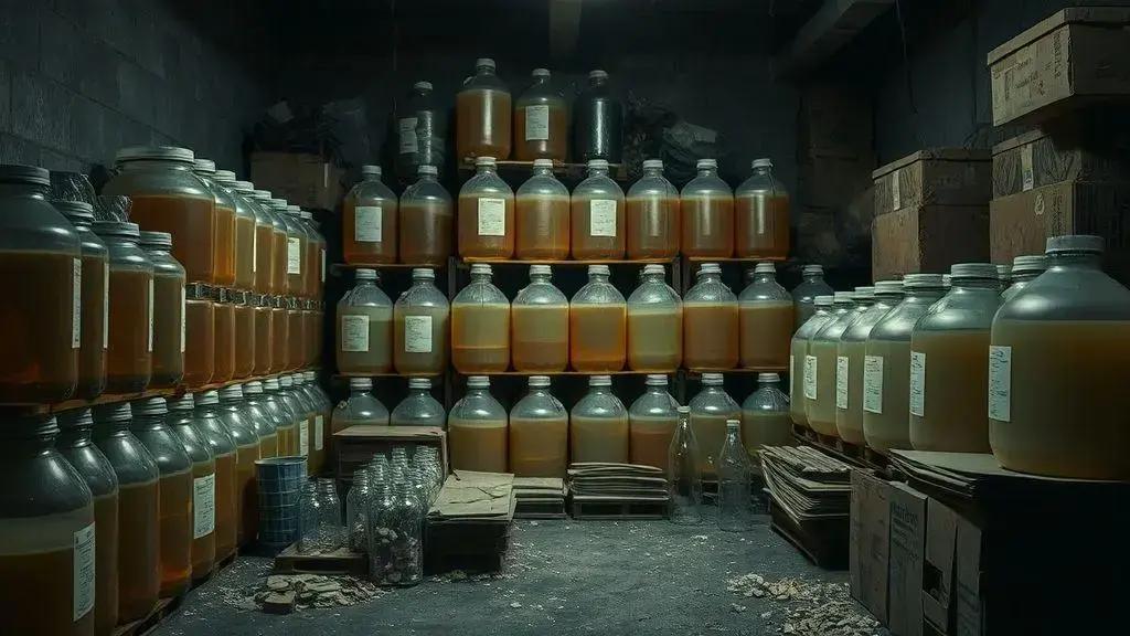 Apreensões incluem 26 galões de líquido suspeito e materiais para engarrafamento