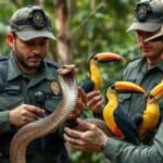 Cobra exótica e aves silvestres resgatadas; cinco presos por tráfico de animais