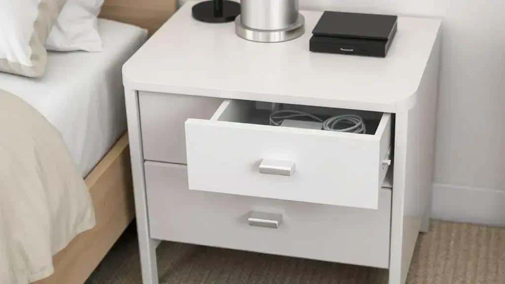 Gavetas com fecho suave e prateleiras ocultas para cabos