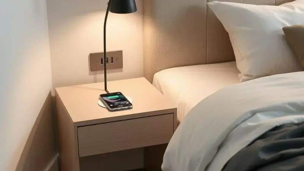 Mesas de cabeceira com carregamento USB e sem fio transformam o quarto